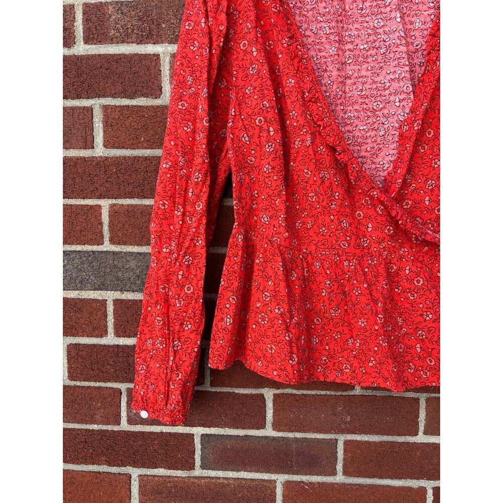 Universal Thread Red Floral Wrap Blouse Womens Large Long Sleeve Tie Waist - Picture 4 of 10